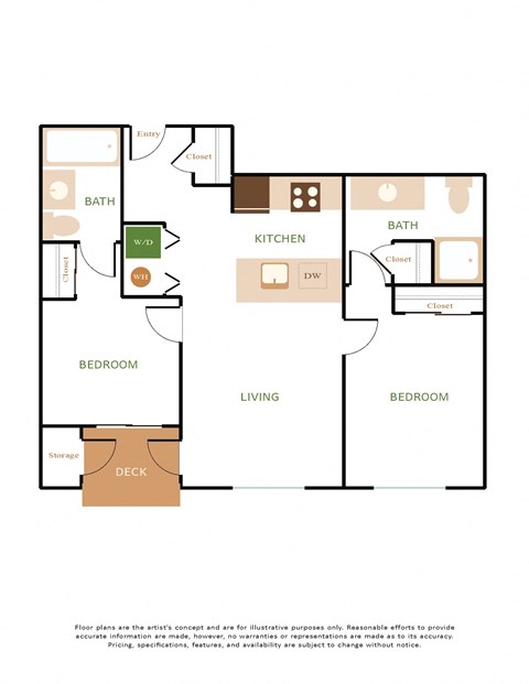 Floor plan for 2 beds, 2 baths, 791 sqft